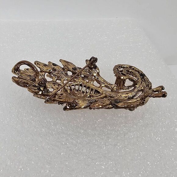 Vintage Yellow Brown Crystal Rhinestone Floral Big Brooch Pin Pendant Gold Tone‎ - Picture 7 of 13